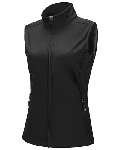 Image of 33,000ft Women's Softshell Full Zip Gilet Fleece Lined Windproof Vest Outerwear Lightweight Sleeveless Jacket for Running Hiking Golf Black 2XL/ UK 18