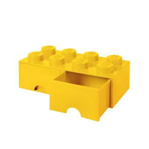 Image of LEGO Brick with 8 Knobs and 2 Drawers YELLOW - Storage Box for LEGO, Toys, Desk Drawers, and Office Supplies, Stackable Storage Box, Home Decoration