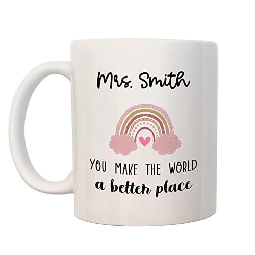 Image of Personalised Teacher Mug | Rainbow | Teacher End of Term Thank You Gift with Name | Cute Teacher Appreciation Gifts | Teaching Assistant