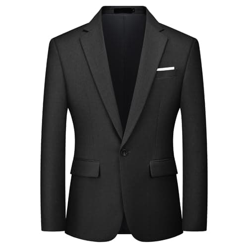 Image of Autsel Mens Blazer Smart Casual Slim Fit One Button Formal Business Suit Jacket Wedding Tuxedo Jackets Black XXL