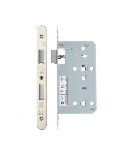 Image of Kooples Hardware DIN Bathroom Lock 2-Piece 78mm Centres, 60mm Backset Internal Privacy Mortice for Lever Handle & Thumbturn Furniture (Satin Stainless)