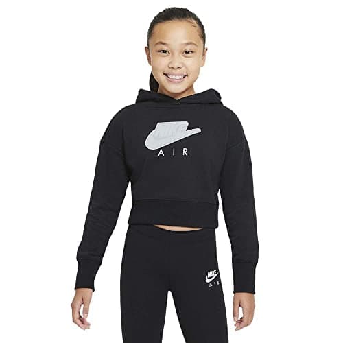 Image of Nike DA1173-010 G NSW AIR FT CROP HOODIE HBR Sweat girls black/white/(white) L