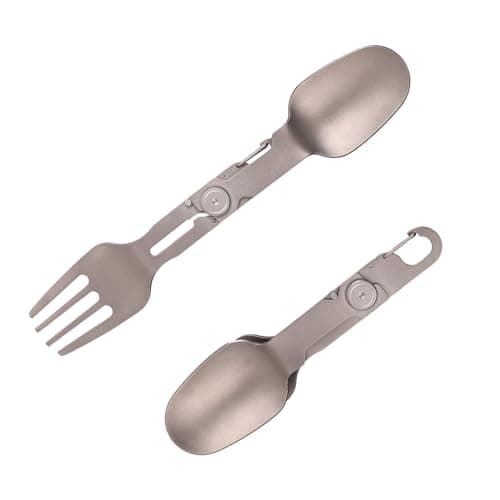Image of 3-in-1 Titanium Rotating Spork, Metal Folding Foldable Camping Fork and Spoon Lightweight Fork Spoon Combo Utensils for Hiking Outdoor Travel