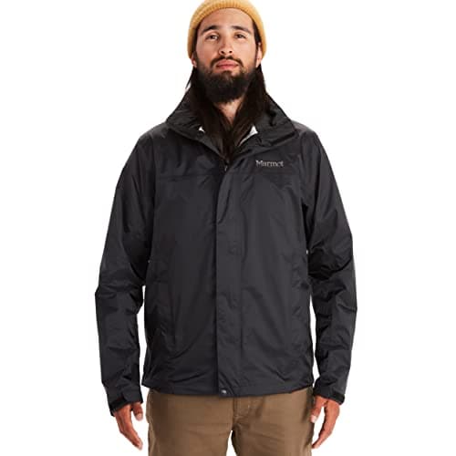 Image of Marmot Men's PreCip Eco Jacket, Waterproof Jacket, Lightweight Hooded Rain Jacket, Windproof Raincoat, Breathable Windbreaker, Ideal for Running and Hiking, Black, L