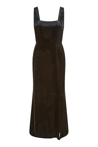 Image of Mela Black Velvet Fitted Midi Dress (UK, Numeric, 14, Regular, Regular, Black)