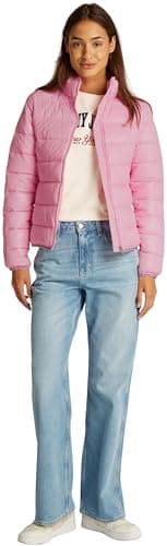 Image of Tommy Jeans Women’s Essential Tape High Shine Puffer Jacket, Pink (Pink Sugar), XL