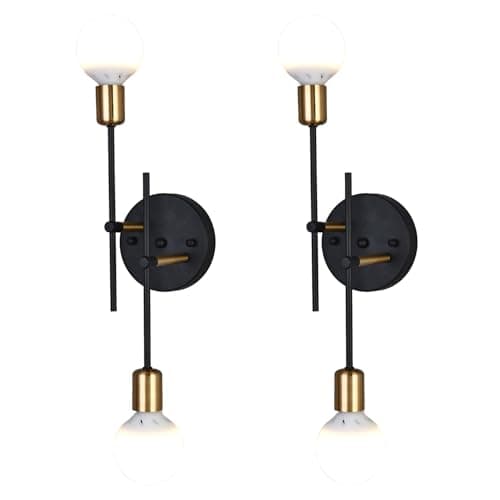 Image of Kaj Hejmo Modern Wall Lights- 2-Light Adjustable Angle Vanity Sconce Set of 2 - Double Lights E27 Wall Lighting for Bathroom, Hallway, Kitchen, Living Room, Bedroom (Black)
