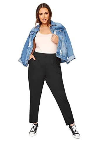 Image of Yours Curve Double Pleat Jersey Harem Stretch Sweatpant Casual Comfort Joggers with Pockets - Women's - Plus Size Black 26-28