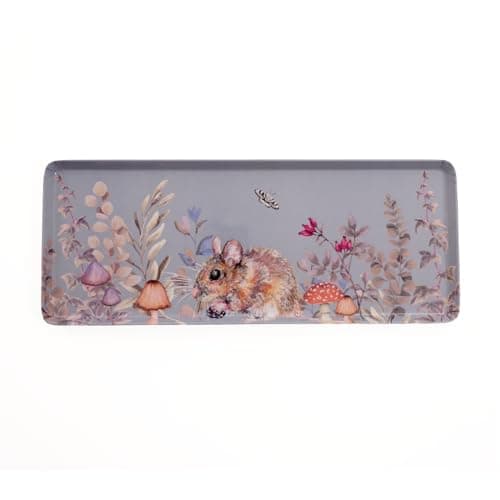 Image of Maison & White Woodland Glade Rectangle Tray, Fieldmouse & Floral Design, Serving Tray for Drinks, Designed in the UK