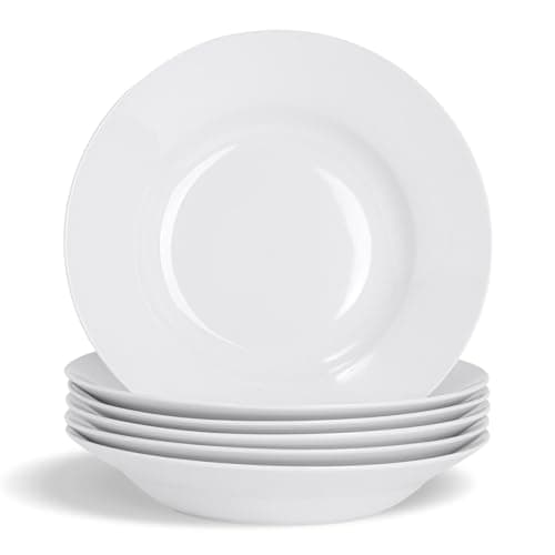 Image of Argon Tableware 6X White Soup Bowls - 23cm (9") - Ceramic Dinner Plates Dish Set Cereal Soup Serving Noodle Bowl - Dishwasher and Microwave Safe