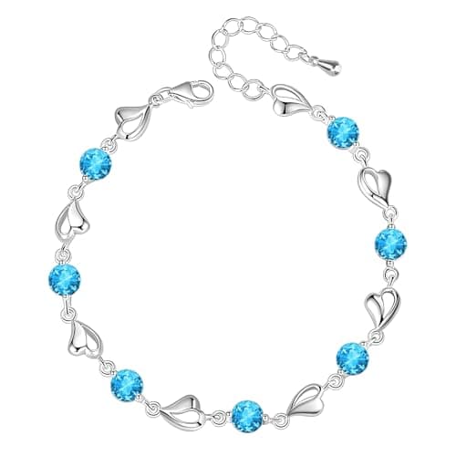 Image of Sterling Silver Bracelet for Women 925 Sterling Silver Love Heart Bracelet Shiny Crystal Diamond Adjustable Heart Bracelet for Women Mother's Day Jewelry Gift Birthday Christmas Gifts for Women