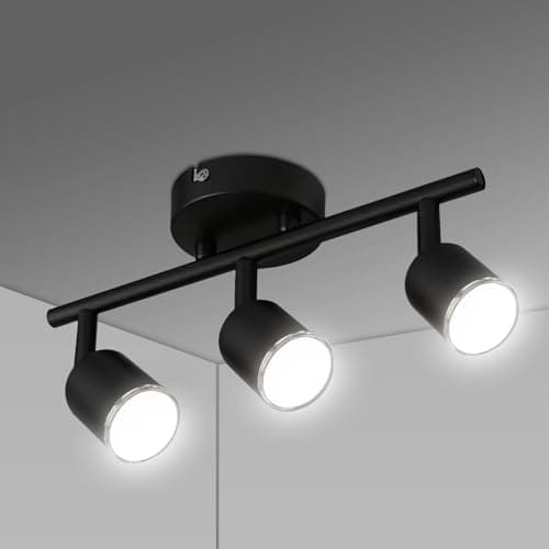 Image of URAQT LED Ceiling Light Rotatable, 3 Way Adjustable Industrial Ceiling Spotlights, Matte Black Spotlight Bar, GU10 Spot Light Fitting for Kitchen Bedroom Living Room, Bulb Not Included