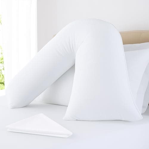 Image of Britovia Home V Shaped Pillow with Pillowcase, Extra Filled Orthopedic Support Cushion for Neck, Pregnancy, Maternity, Nursing & Back Support, Super Soft Hollowfibre Filled V Pillow