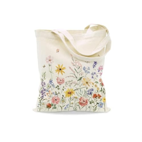 Image of Avezano Tote Bag for Women Girls Spring Colorful Floral Canvas Tote Bag Reusable Aesthetic Canvas Tote Bags for Shopping Work Travel