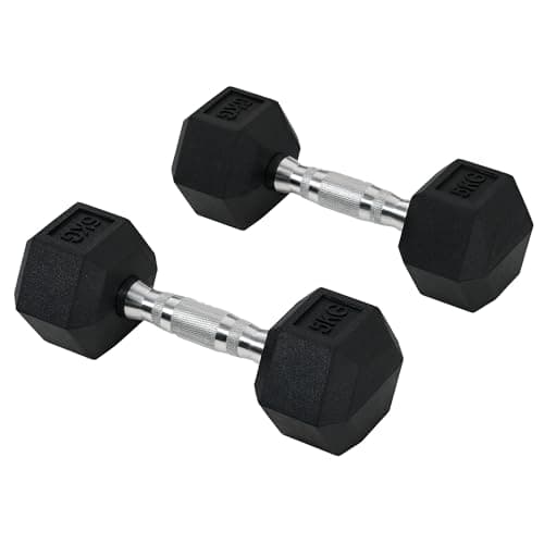 Image of HOMCOM 2x5kg Rubber Hex Dumbbell Set Anti-Rolling Free Weights Dumbbells Pair with Knurled Grip for Home Gym Strength Training Exercise