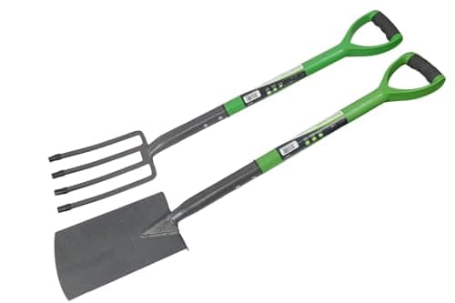 Image of Easy Shopping® Border Spade & Fork Set Carbon Steel with Soft Grip D Handle Strong Versatile and Durable Heat Treated and Oil Cooled Metal perfect for Gardeners Builder Industrial Work