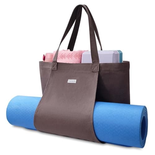 Image of Cwokarb Yoga Bag for Women, Canvas Yoga Mat Bag with Mat Carrier Pocket, Wet/Dry Compartment, Zipper Pocket and Bottle Holder, Lightweight Tote for Pilates, Workout, Gym, Travel and Office