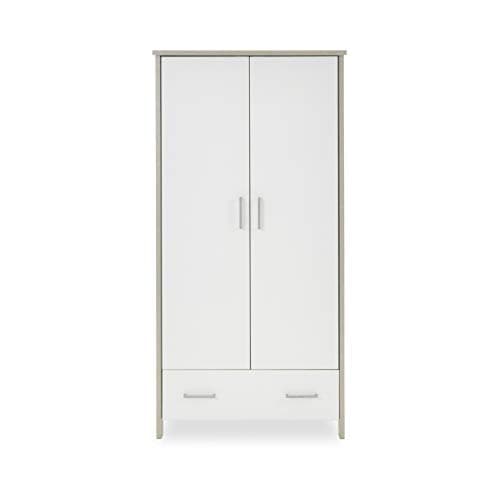 Image of Obaby Nika Double Wardrobe – Grey Wash & White, Nursery Storage with Hanging Rail & Shelves