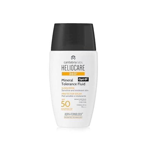 Image of Heliocare 360 Mineral Tolerance Fluid SPF50 50ml / Mineral Sunscreen For Face/Daily UVA UVB Visible Light and infrared-A Hypoallergenic Sun Protection/Silky Transparent Finish, White