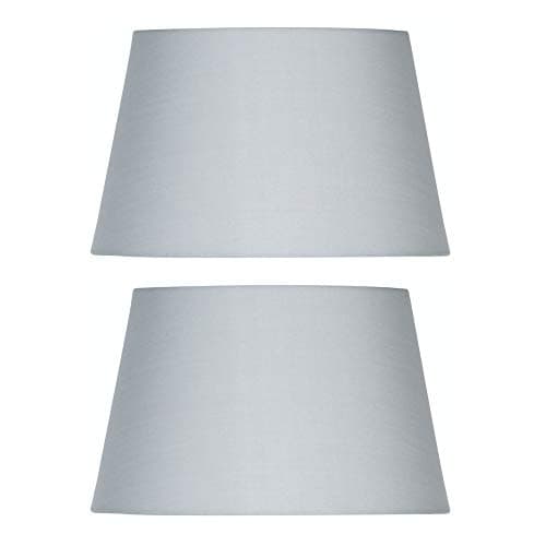 Image of 2 Pack - Soft Grey 14" Cotton Drum Vintage Tapered Fabric Lampshade with Reversible Gimble & Shade Reducing Ring to Fit All Types of Lampholders - Sold in Pairs