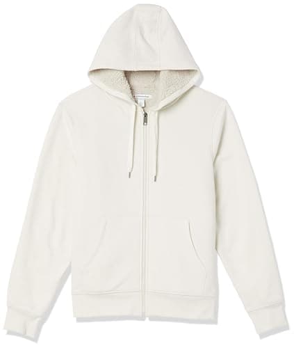 Image of Amazon Essentials Men's Sherpa-Lined Full-Zip Fleece Hoodie, Off-White, L