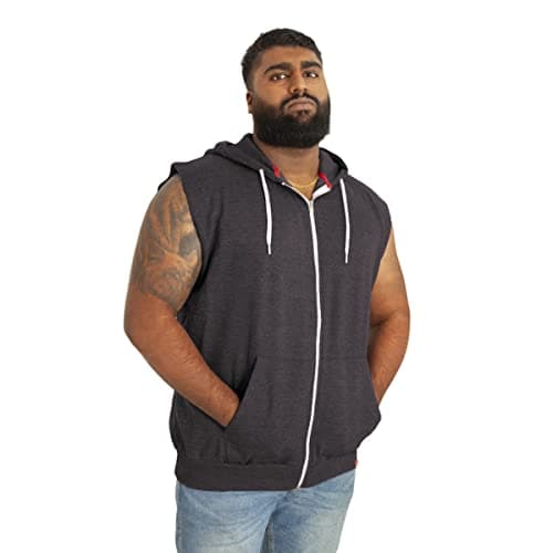 Image of D555 Duke Mens Kingsize Sleeveless Hoodie Full Zip Drawstring Pockets Plain Charcoal Grey 4XL (Blake)