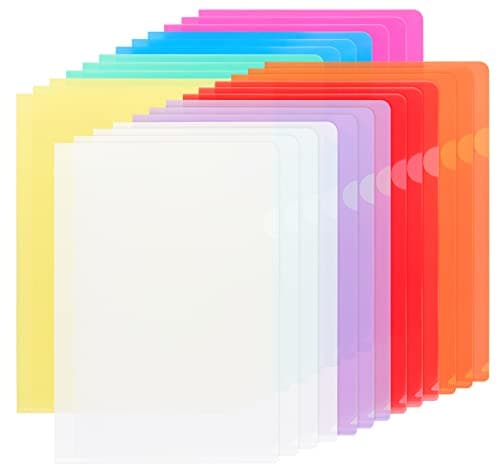 Image of 25 x Transparent Plastic Folders A4, Clear Plastic Wallets for File Paper Cover, 8 Assorted Colours A4 Sleeves Wallets, Clear Side Cut File Cover for Work, Report, Project, Presentation