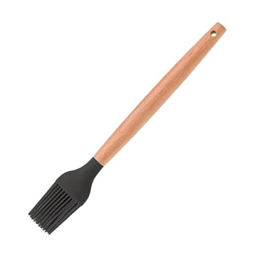 Image of Silicone Pastry Brush with Bamboo Handle – BPA Free Heat Resistant up to 200 Degrees Celsius Removable Head for Easy Cleaning – Ideal for Baking Grilling and Basting 20 Centimeters Long