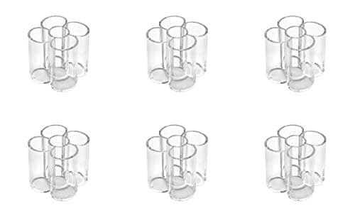 Image of Osco Clear Acrylic 5 Tube Pen Pot | Desk Tidy | 6 Pack | Pencil Holder | Office Organiser | Makeup Storage | Cosmetic Display | Stationery Sorter | H10 x W9.7 x D9.7 cm