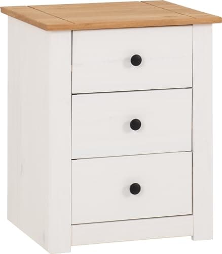 Image of Seconique Panama 3 Drawer Bedside in White/Natural Wax Pine