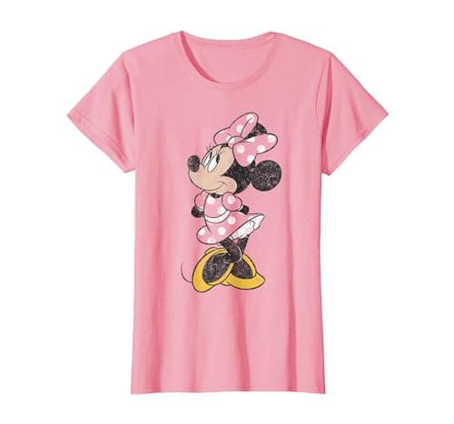 Image of Disney Mickey And Friends Minnie Mouse Simple Distressed T-Shirt, Women, Pink, Small