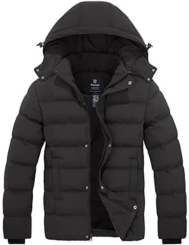 Image of Wantdo Men's Winter Warm Jacket Lightweight Outdoor Jacket Thicken Cotton Coat Hooded Puffer Coat Grey XL