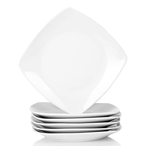 Image of MALACASA Side Plates, 6.5" Ivory White Porcelain Square Dessert Plates Set of 6, Dishwasher & Microwave Safe Snack Plate, Series Julia