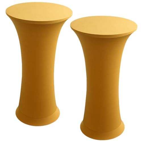 Image of iEventStar Set of 2 Stretch High Table Covers Gold Bar Table Covers for Round Wedding Party Banquet Birthday Party Autumn Decor (Gold, Set of 2 - Diameter 60-65 cm)