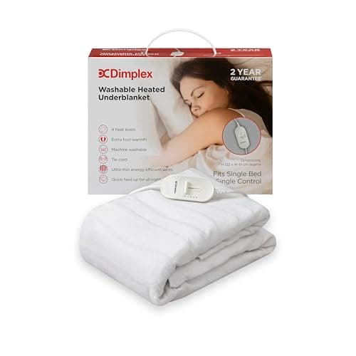 Image of Dimplex DXUBS Heated Under Blanket - Single, Machine Washable Electric Blanket with Extra Foot Warmth, Cosy 100% Polyester Finish, Energy Efficient Low Cost Warmth - (White)