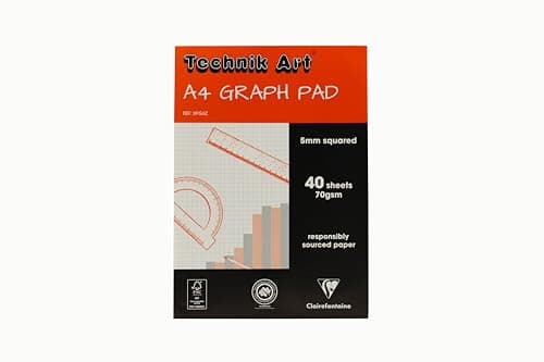 Image of Clairefontaine - Ref XPG6Z - Technik Art - Graph Pad, A4 210 x 297mm, Quadrille, 70gsm Paper, 5mm Blue Square Grid, 40 Sheets, Suitable for Photocopying - Blue & White
