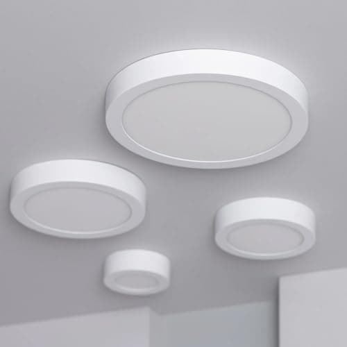 Image of LEDBRITE Round Surface Mounted LED Ceiling Lights Dimmable CCT Colour Selectable 3000K 4000K & 6000K LED Thin Panel Ceiling Lamp for Living Room, Kitchen, Porch, Bedroom, Bathroom, Utility (6, Watts)