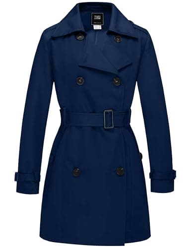 Image of Wantdo Women's Double-Breasted Waterproof Trench Coat Windproof Lightweight Outerwear Coats Belted Shoulder Epaulets Slim Fit Jackets Navy 10