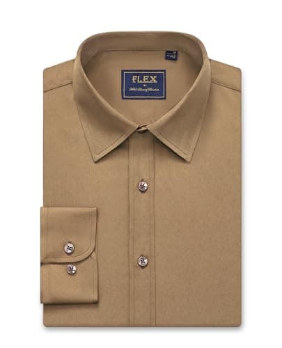 Image of siliteelon Mens Shirts Wrinkle Free Dress Shirts Formal Prom Wedding Dark Khaki Regualr Fit Men's Long Sleeve Stretch Business Shirt