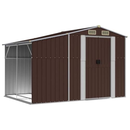 Image of vidaXL Galvanised Steel Garden Shed with Sloping Roof – Brown, Outdoor Storage for Tools, Furniture and Equipment