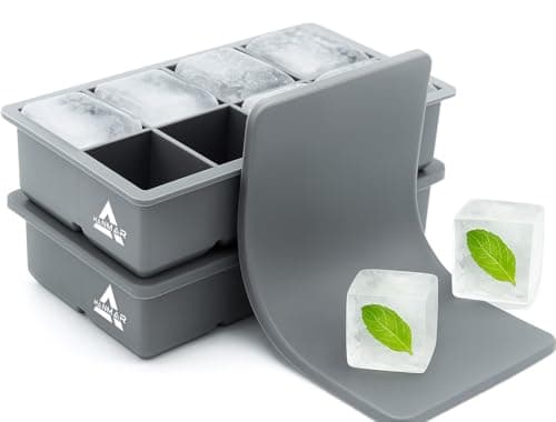 Image of HANMAR® Large ice Cube Moulds (Pack of 2) Reusable BPA-Free Silicone - Easy Release Stackable - Makes Slow Melting 16 Pieces 2 Inch Giant Cubes - Large ice Cube Tray with lid - Cocktails - Food
