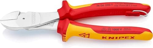 Image of KNIPEX High Leverage Diagonal Cutter in Blister Chrome-Plated Insulated with Multi-Component Grips with Integrated Insulated Tether, 74 06 200 T BK