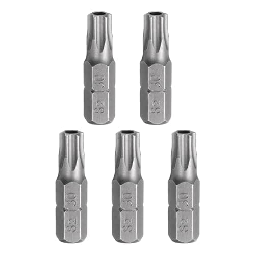 Image of sourcing map 5pcs T30 Torx Screwdriver Bit 1/4" Hex Shank 25mm/1" Length S2 Steel Star 6 Point Head Hex Security Screw Driver Bits with Hole for Impact Electric Screw Driver Power Tools, Grey