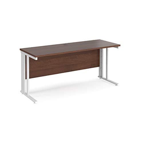 Image of Mr Office Maestro 25 straight desk 600mm deep - white cable managed leg, 1600, Walnut