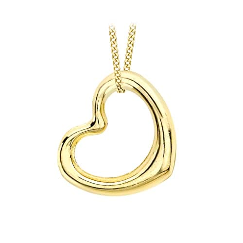 Image of CARISSIMA Women's 9 ct Yellow Gold Medium Floating Heart Pendant on Curb Chain Necklace of Length 46 cm