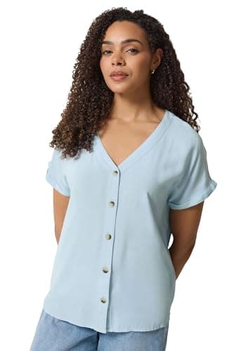 Image of M&Co Blue Button Front Blouse - Women's