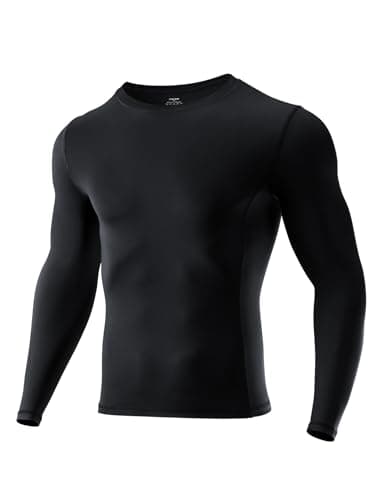 Image of Niksa Men's Compression Long Sleeve T Shirt Muscle Fit Gym Top, 1 Pack Breathable Quick Dry Base Layer for Running Training Cycling Work, Slim Crew Neck Active Wear Clothes, Black, L