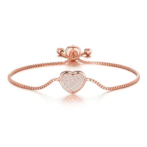 Image of Philip Jones Rose Gold Plated Pave Heart Friendship Slider Bracelet Created with Zircondia® Crystals