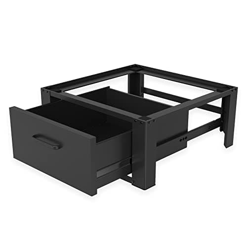 Image of Vonia Washing Machine Raiser Stand with Storage Drawer - Single or Double Heavy Duty Washer and Dryer Pedestal | 150kg Load Universal Stacking Kit for Washing Machine & Tumble Dryer - White & Black