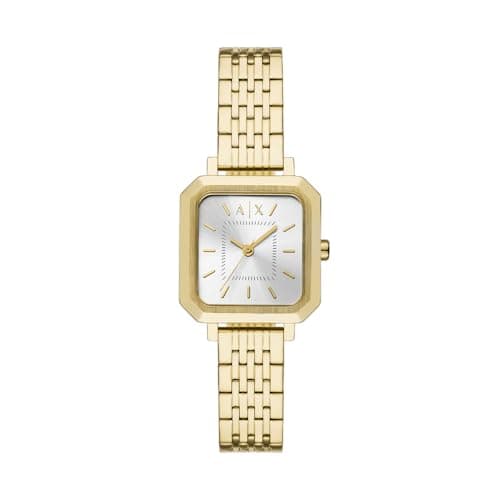 Image of Armani Exchange Watch for Women, Quartz Three Hand Movement and 27 mm Case Size with Stainless Steel Strap, Gold Tone
